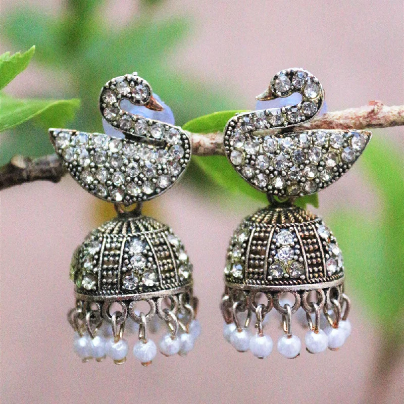 Sparkling Drop Earrings-H K Fashion Oxidised Plated Austrian Stone Jhumki Earrings