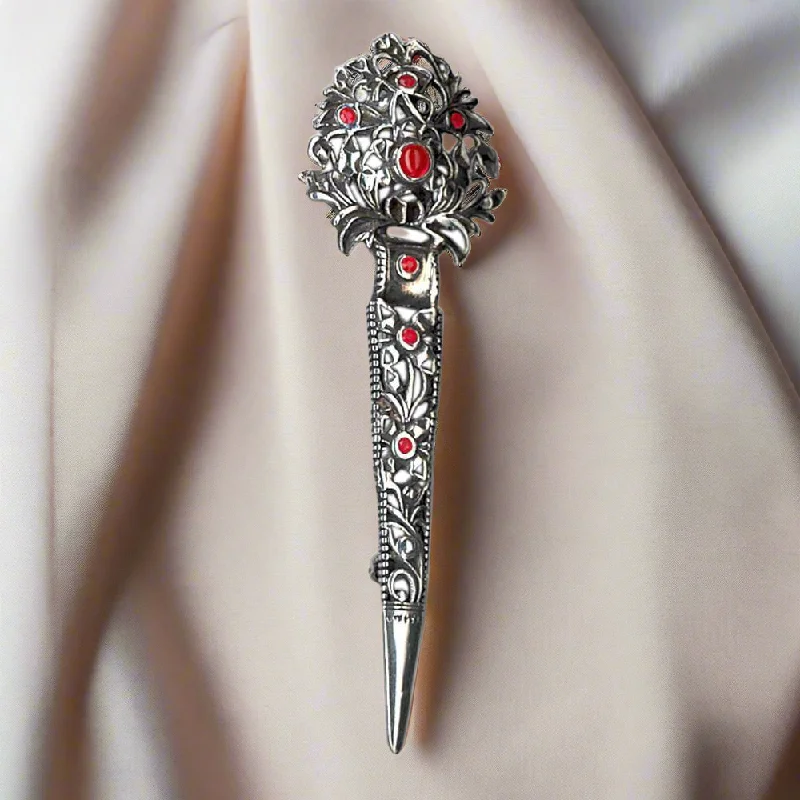 Vintage Diamond Brooch-Greek Traditional Brooch in sterling silver with Zircon (K-06)