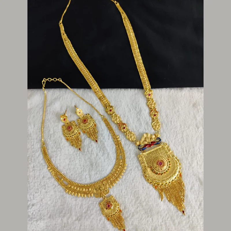 Chunky Gold Bead Necklaces-Pari Art Jewellery Forming Gold Double Necklace Set