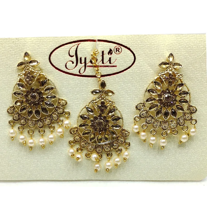 Classic Hoop Earrings-Tip Top Jewellers Gold Plated Austrian Stone And Pearl Earrings With Mangtikka