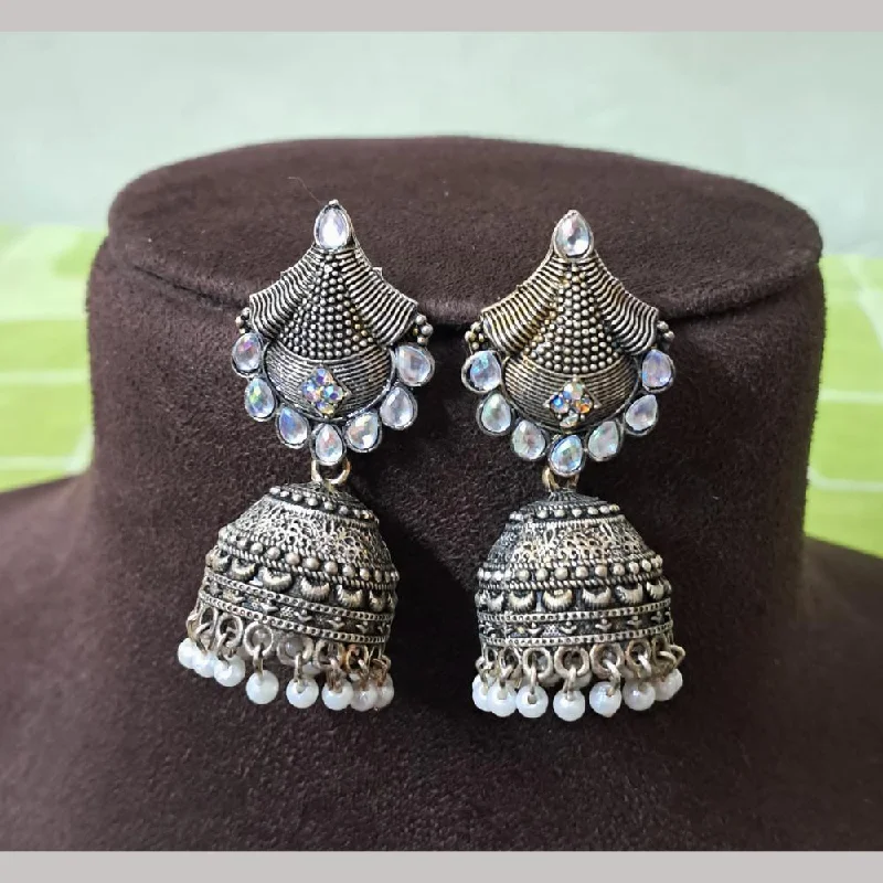 Designer Drop Earrings-H K Fashion Oxidised Plated Austrian Stone And Beads Jhumki Earrings