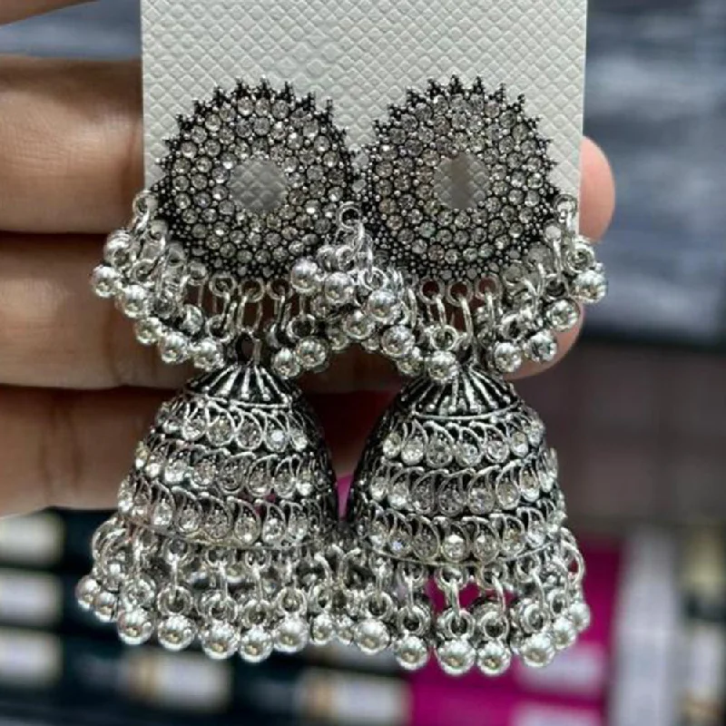 Elegant Wedding Earrings-Manisha Jewellery Oxidised Plated Austrian Stone Jhumki