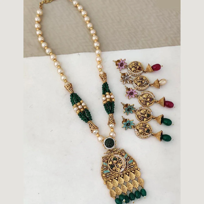 Long Silver Necklaces-Rani Sati Jewels Gold Plated Necklace Set