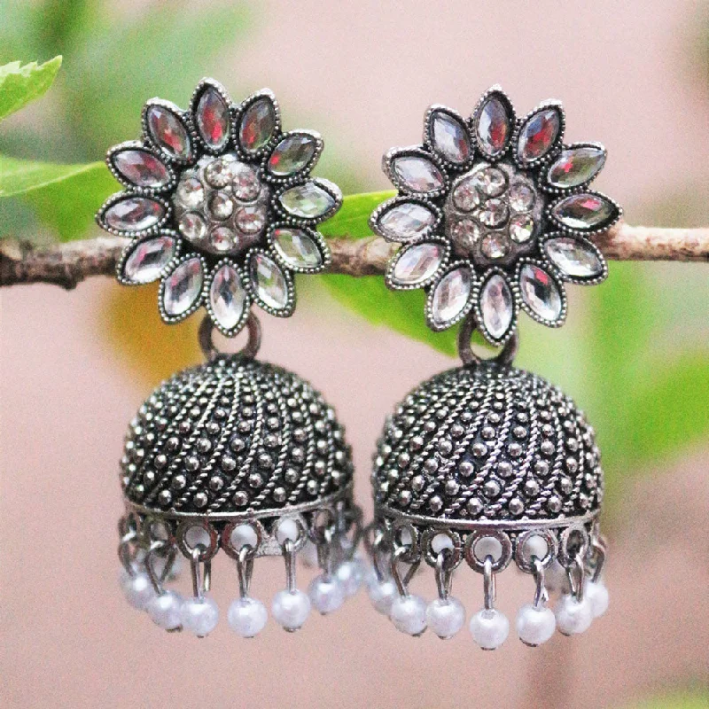 Layered Hoop Earrings-H K Fashion Oxidised Plated Austrian Stone Jhumki Earrings