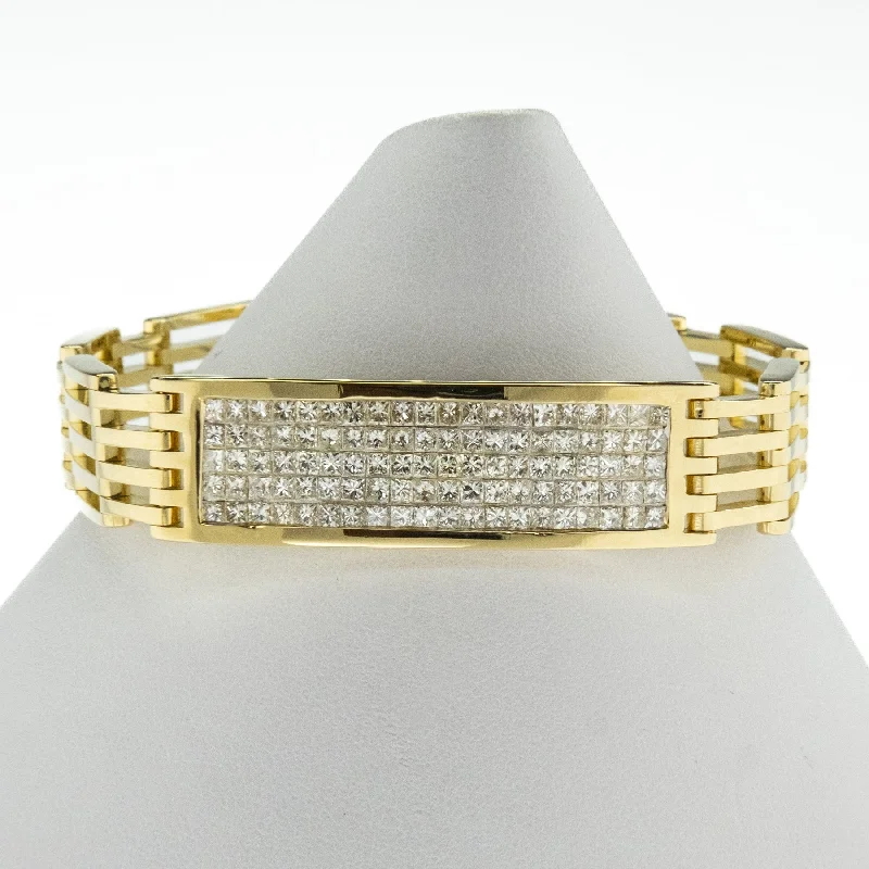 Custom Nameplate Cuff Bracelets-4.00ctw Multi Diamond Princess Cut 8" Bracelet in 18K Yellow Gold