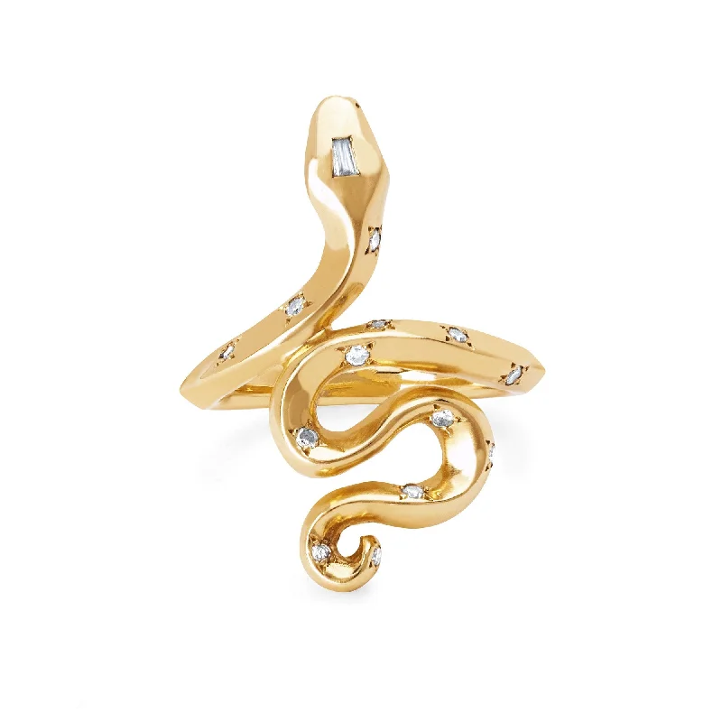 Bold Gold Rings-Kundalini Snake Ring with Star Set Diamonds