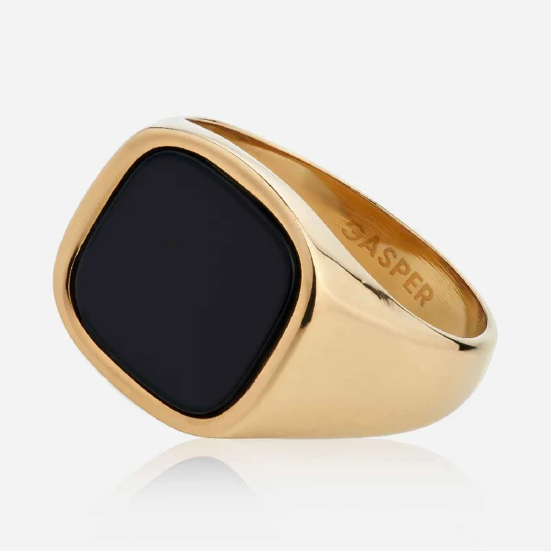 Wedding Bands with Gemstones-Square Onyx Ring