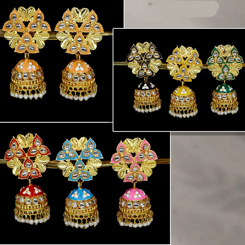 Simple Stud Earrings for Daily Wear-Mahavir  Gold Plated Kundan Stone And Meenakari Jhumki Earrings