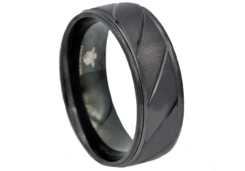 Classic Silver Rings-Mens Black Stainless Steel Ring