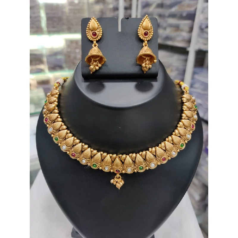 Elegant Rose Gold Necklaces-Akruti Collection Gold Plated Pota Stone Matte Finish Necklace Set