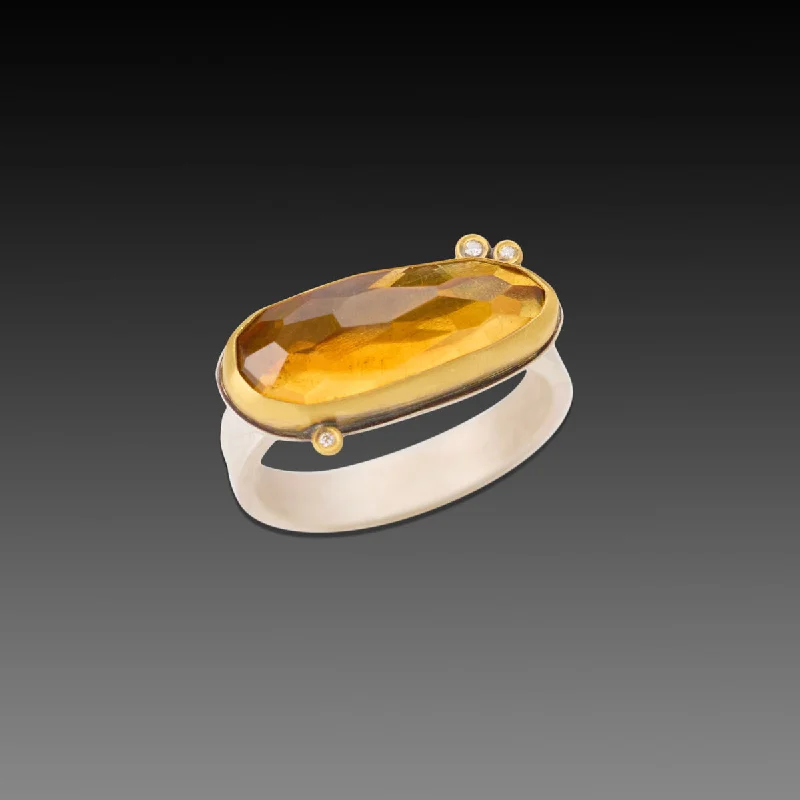 Personalized Infinity Rings-Narrow Citrine Ring with Diamond Dots