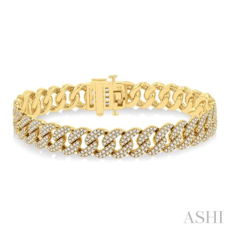 Classic Tennis Bracelets-4 Ctw Round Cut Diamond Curb Bracelet in 14K Yellow Gold