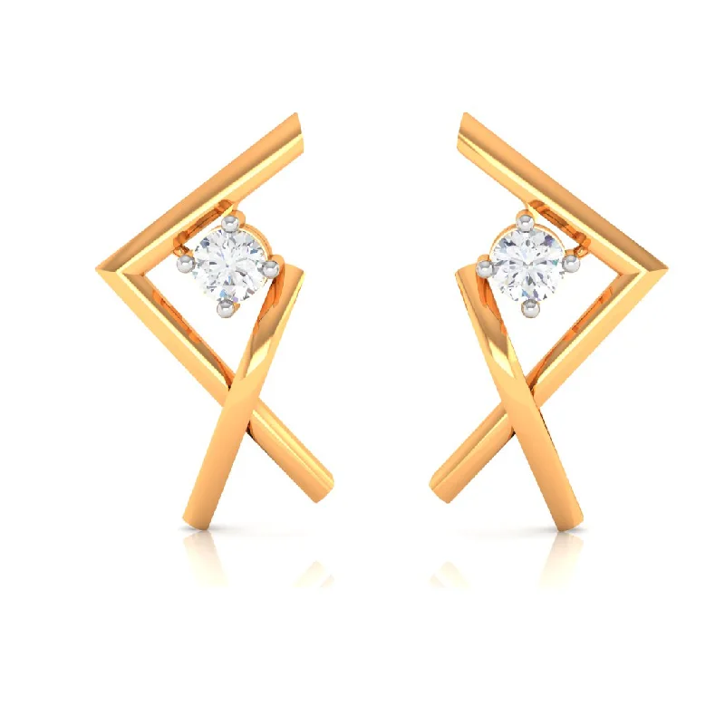 Custom Birthstone Earrings-Asymmetrical Designed 18k Gold & Diamond Earrings