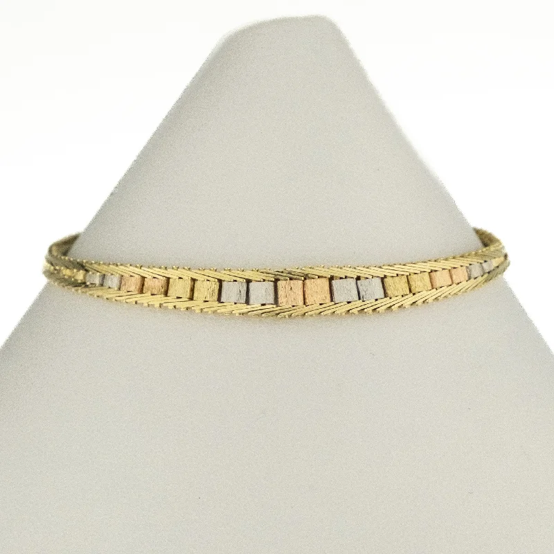 Engraved Cuff Bracelets-Gold Fashion Bracelet 7.5" in 14K Three Tone Gold