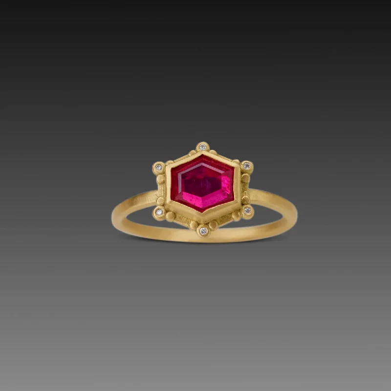 Designer Gold Rings-Ruby Ring with Diamonds