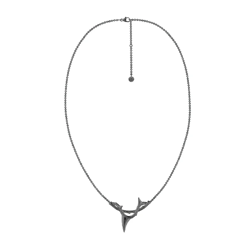 Nature-Inspired Pendant Necklaces-Rose Thorn Branch Pendant - Silver Black Rhodium