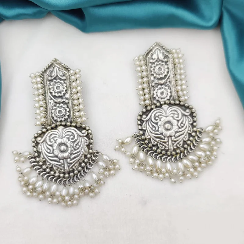 Bright Silver Earrings-Fancyla Oxidised Plated  Dangler Earrings