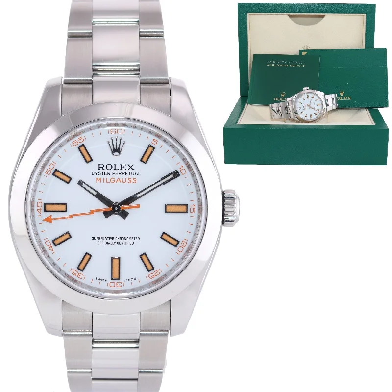 Colorful Rubber Strap Watches-Rolex Milgauss 116400 White Orange 40mm Steel Anti-Magnetic Watch Box