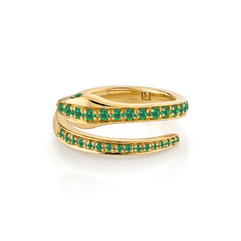 Men's Silver Wedding Bands-Emerald Kundalini Coil Ring | Ready to Ship