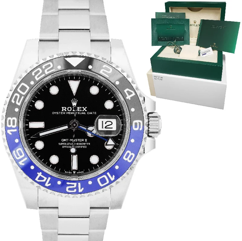 Watches with Stainless Steel Bands-NEW APRIL 2022 Rolex GMT-Master II Ceramic BATMAN OYSTER BRACELET 126710 BLNR