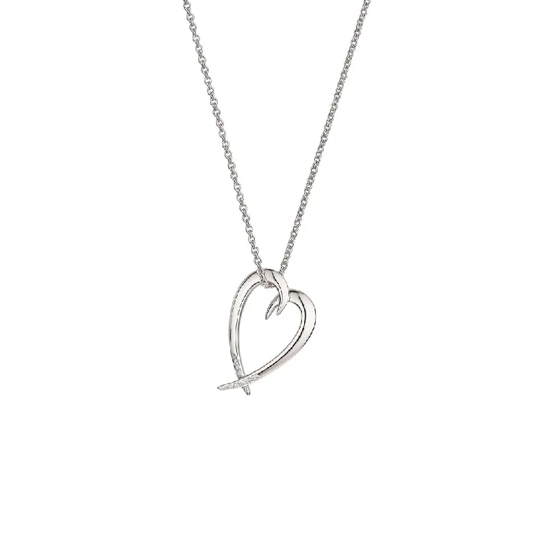 Elegant Layered Gold Necklaces-Hook Heart Pendant - Silver & Diamond