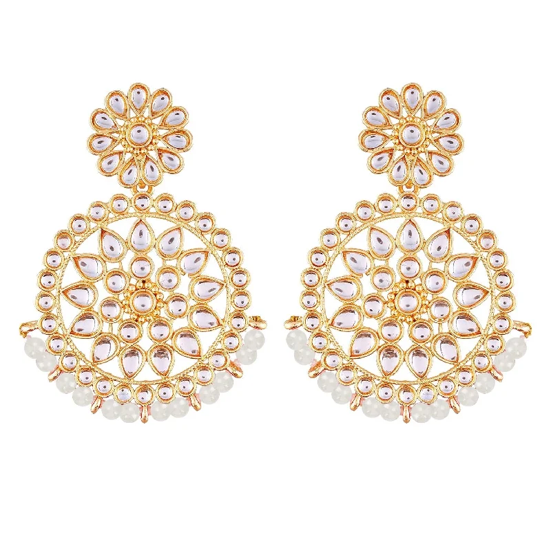 Chic Dangle Earrings-Etnico 18K Gold Plated Chandbali Earrings Glided With Kundans For Women/Girls (E2462W)