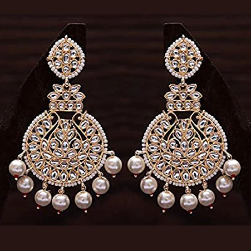 Colorful Stone Earrings-Etnico Women's Gold Plated Intricately Designed Traditional Beaded Chandbali Earrings Glided with Kundans and Pearls (E3001W)