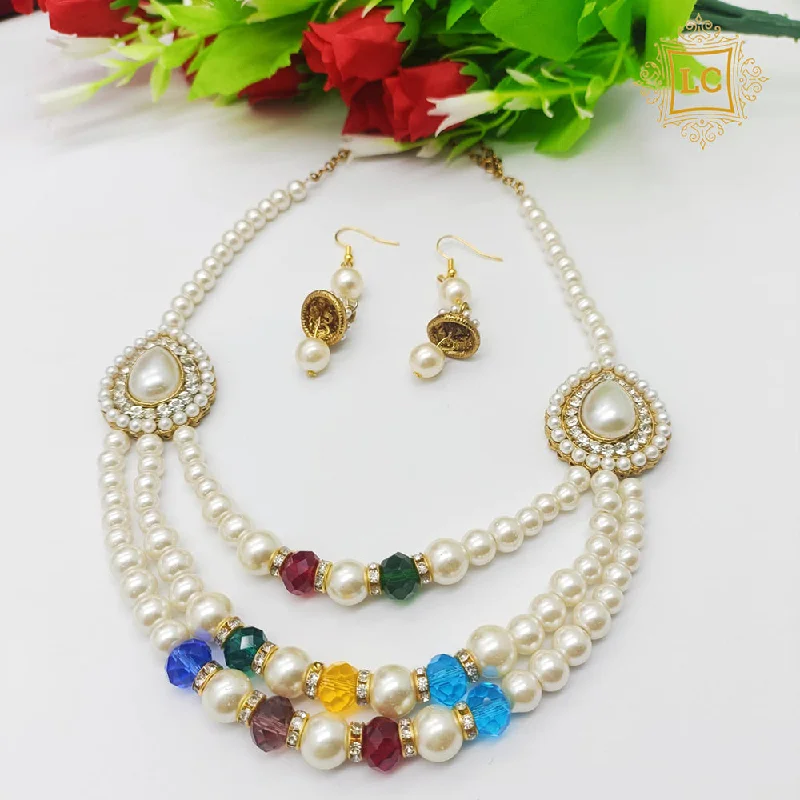 Natural Stone Necklaces-Lalita Creation Gold Plated Pearl Necklace Set