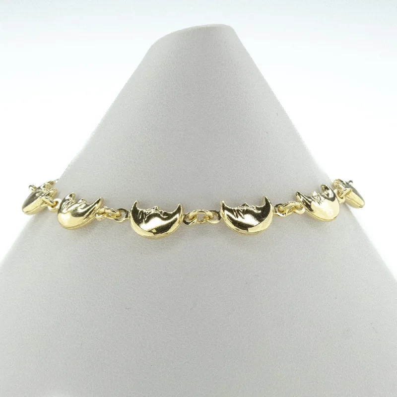 Multi-Stone Bracelets for Women-7.5" Long Moon Link Bracelet in 18K Two Yellow Gold