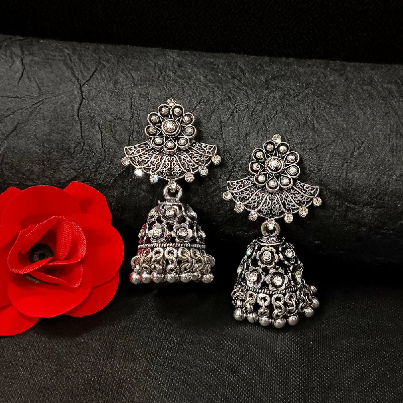 Sparkling Gem Earrings-Darshana Jewels Oxidised Plated Jhumki Earrings