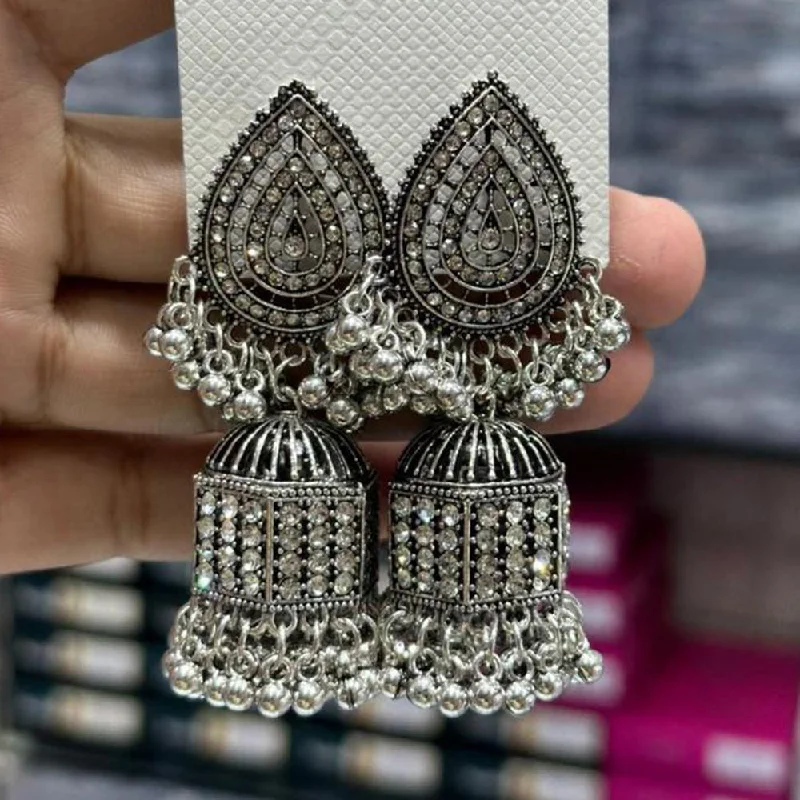 Cute Stud Earrings for Girls-Manisha Jewellery Oxidised Plated Austrian Stone Jhumki