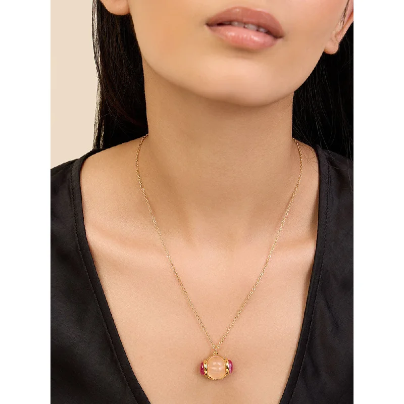 Classic Choker Necklaces-Isharya Pink Tourmaline Pendant in 18Kt Gold Plated Necklace