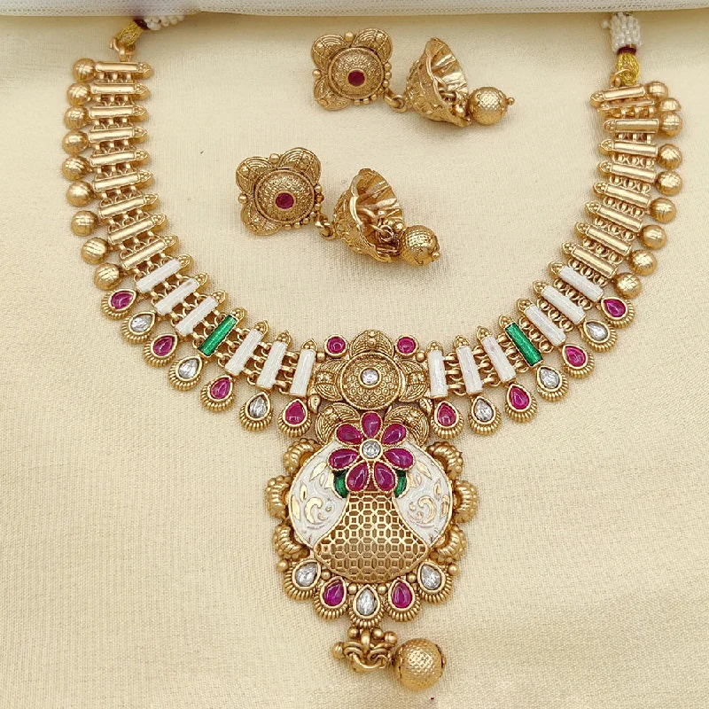 Vintage Necklace Sets-Jewel Addiction Gold Plated Pota Stone And Meenakari Necklace Set