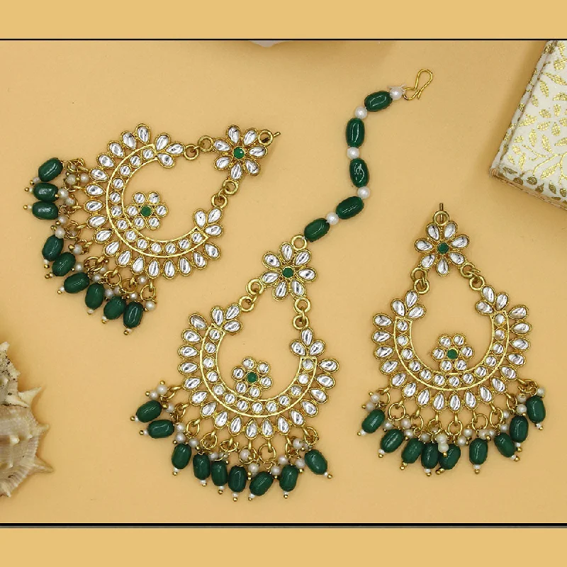 Layered Hoop Earrings-Mahavir Gold Plated Earrings & Maangtika Combo