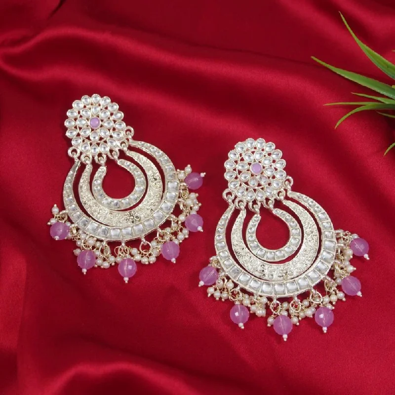 Artistic Earrings for Women-Etnico Gold Plated Traditional Kundan & Pearl Chandbali Earrings For Women (E2860Pu)