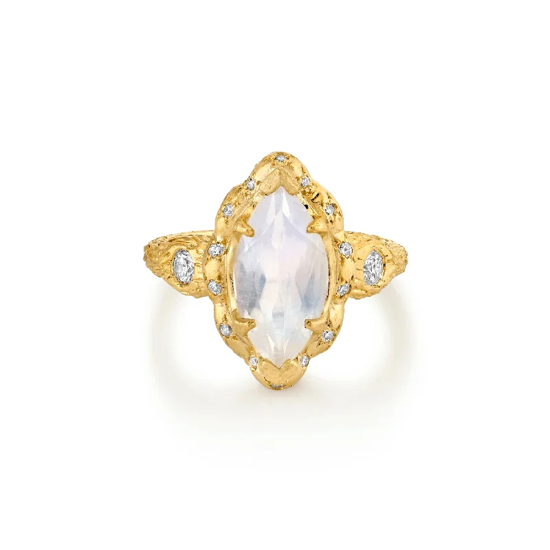 Luxury Platinum Engagement Rings-Queen Marquise Moonstone Ring