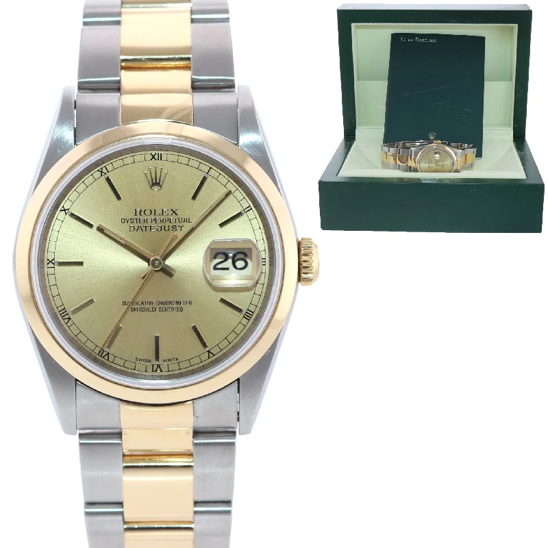 Water-Resistant Diving Watches-Caseback Sticker Rolex DateJust 36mm 16203 Two Tone Champagne Stick 36mm Watch