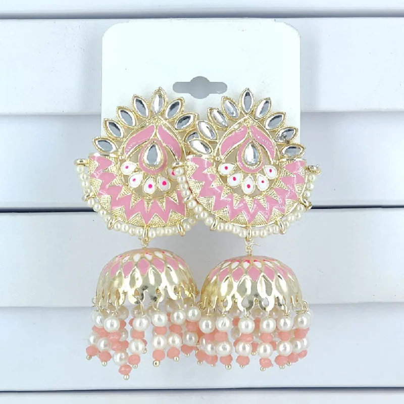 Sparkling Crystal Earrings-Corbeda Fashion Gold Plated Kundan And Meenakari Jhumki Earrings