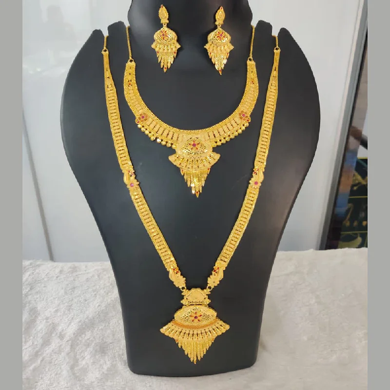 Large Statement Necklaces-Pari Art Jewellery Forming Gold Double Necklace Set