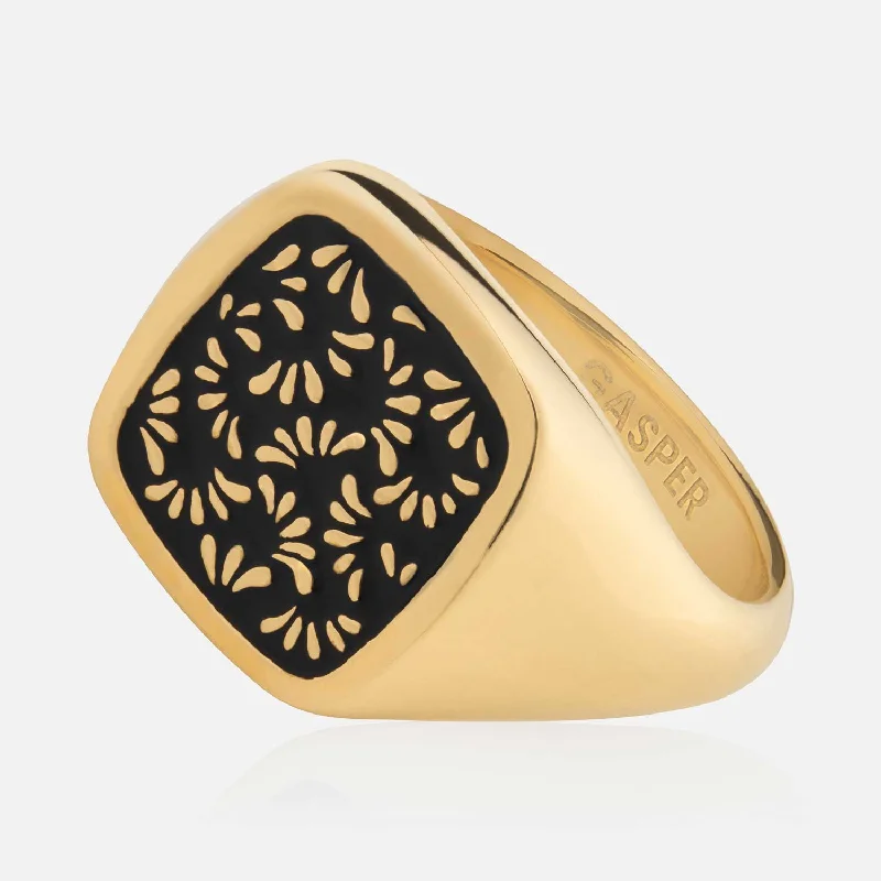 Stackable Diamond Rings-Floral Signet Ring - Black