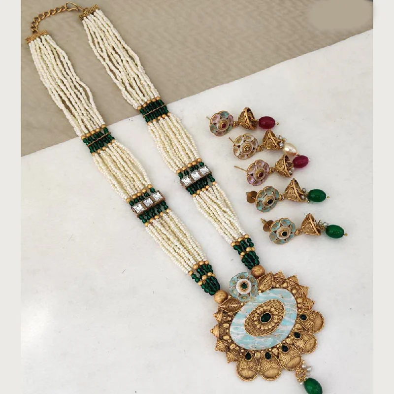 Nature-Inspired Pendant Necklaces-Rani Sati Jewels Gold Plated Necklace Set