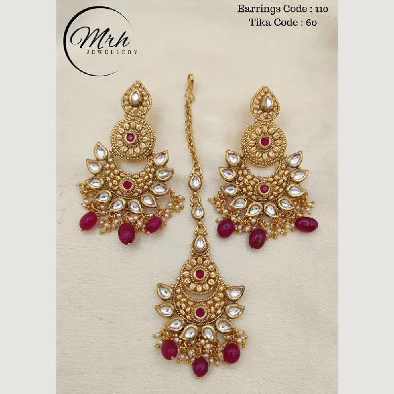 Luxury Diamond Earrings-Jewel Addiction Copper Gold Plated Earrings With Mangtikka