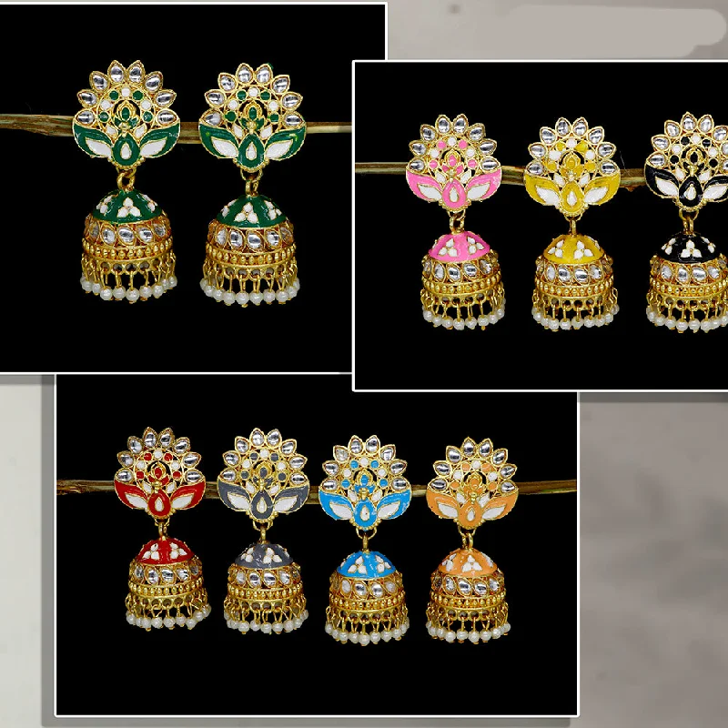 Fashion Earrings for Special Occasions-Mahavir  Gold Plated Kundan Stone And Meenakari Jhumki Earrings