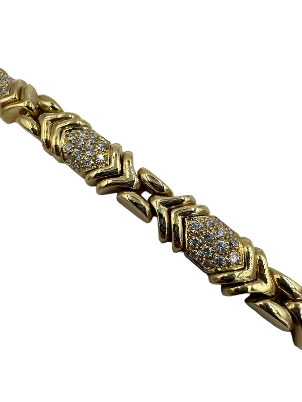 Customizable Gold Bracelets-Bvlgari Diamond Yellow Gold Parentesi Bracelet 7.75" Long