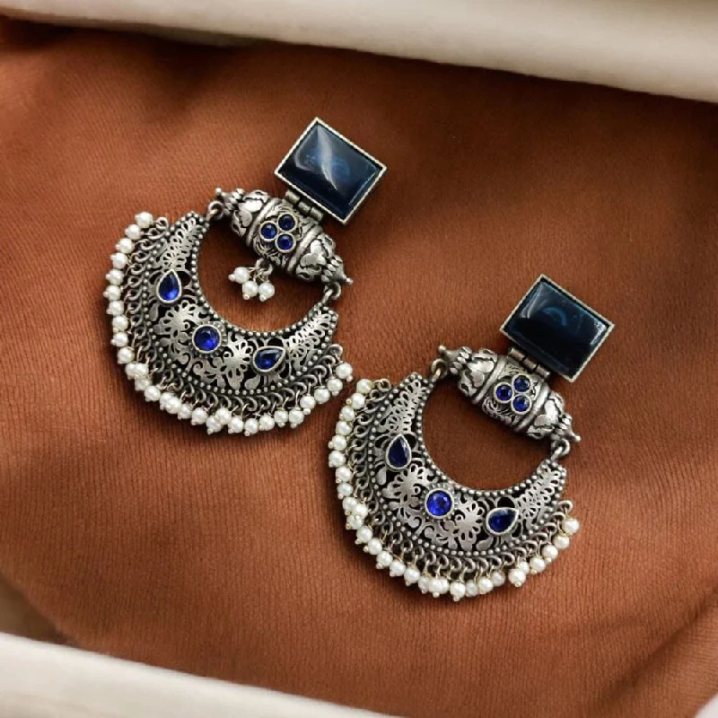 Summer Earrings for Women-Maharani Jewels Oxidised Plated Pota Stone And  Pearl Dangler Earrings