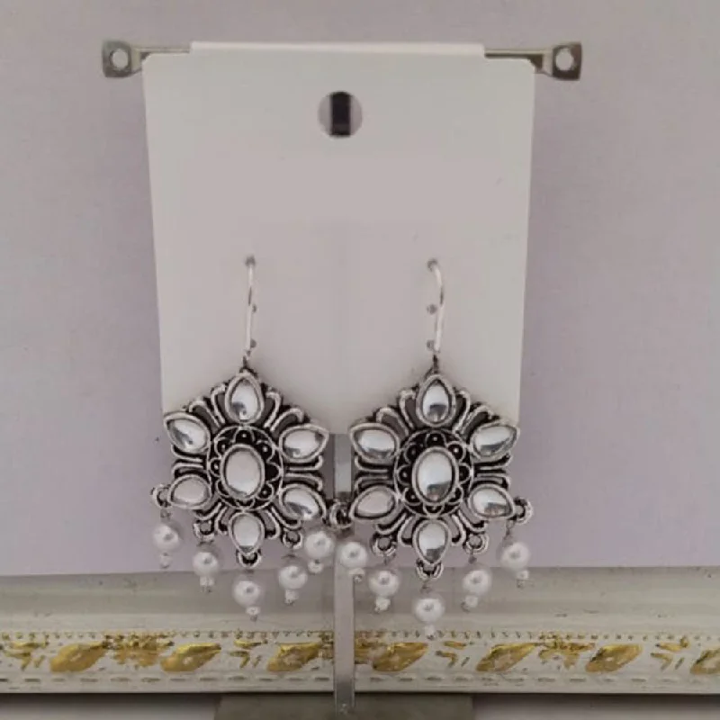 Simple Gemstone Earrings-Tahura Oxidised Plated Kundan Stone And Pearls Dangler Earrings