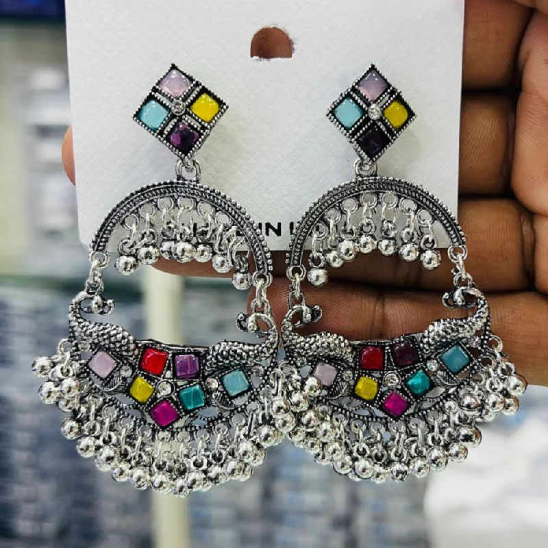 Luxury Hoop Earrings-Manisha Jewellery Oxidised Plated Crystal Stone And Ghungroo Dangler Earrings