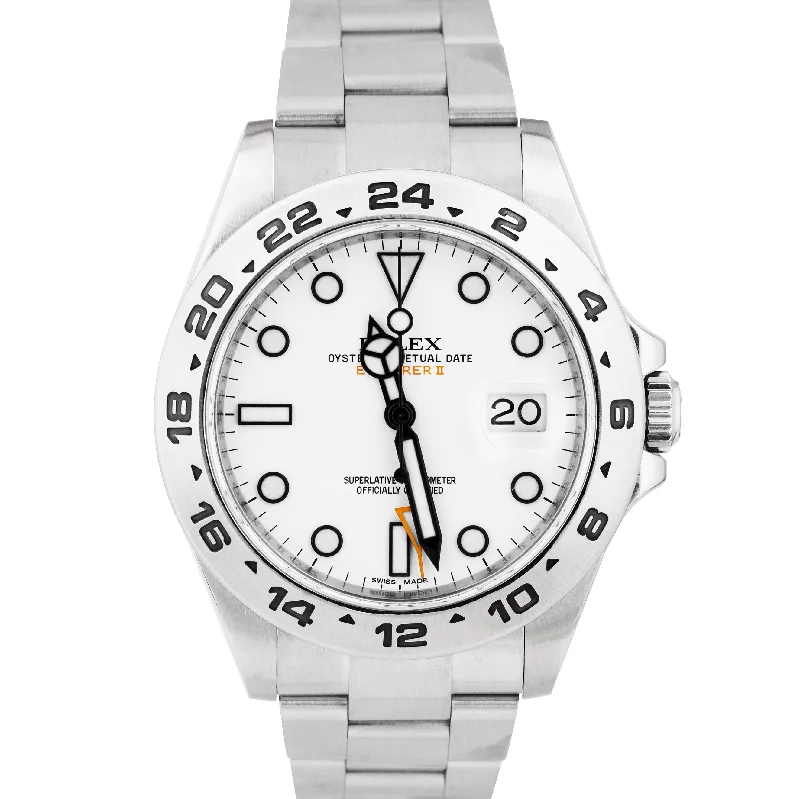 Personalized Watches for Couples-Rolex Explorer II Polar White Orange Stainless Steel 42mm GMT Date Watch 216570