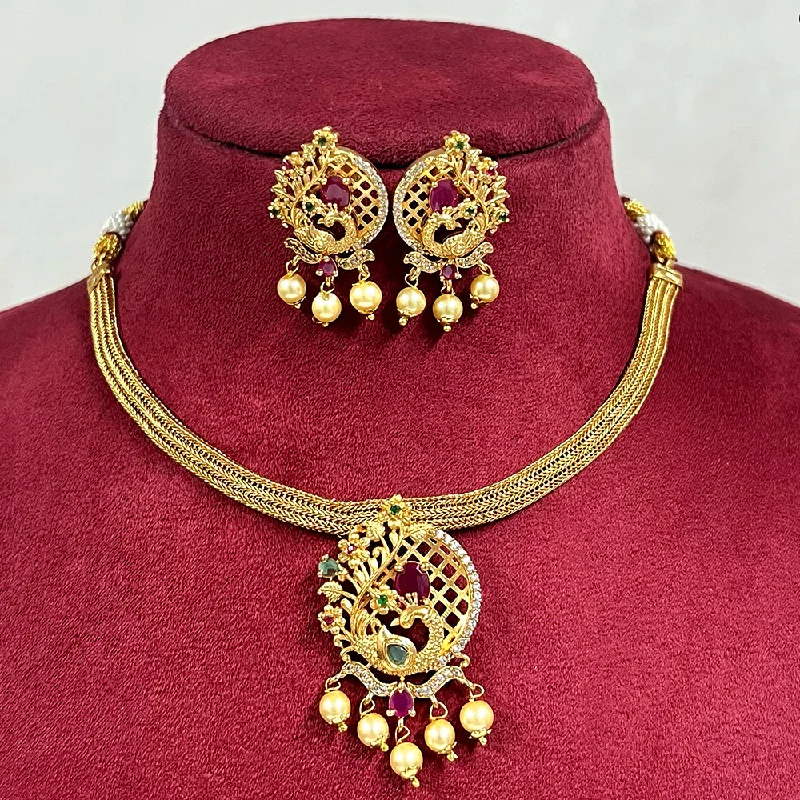 Sterling Silver Necklaces-Diksha Collection Gold Plated Necklace Set