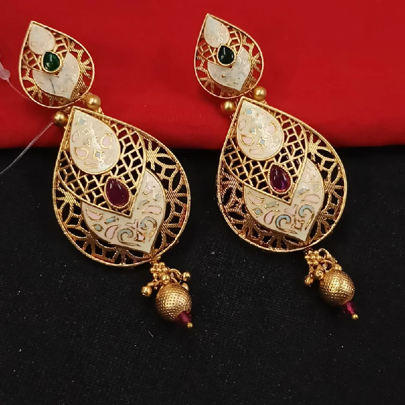 Antique Silver Earrings-Padmawati Bangles Gold Plated Kundan Stone And Meenakari Dangler Earrings